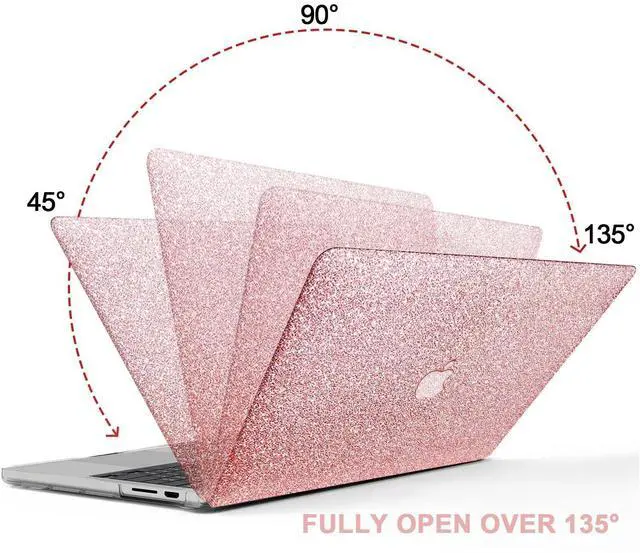 Alt view image 5 of 5 - iPAPA Compatible with MacBook Pro 14 inch Case 2025 2024 2023 2022 2021 M4 A3112 A3185 A3401 M3 A2918 A2992 M2 A2779 M1 A2442, Glitter Smooth Leather Hard Shell Case+Keyboard Cover, Shining Rose Gold