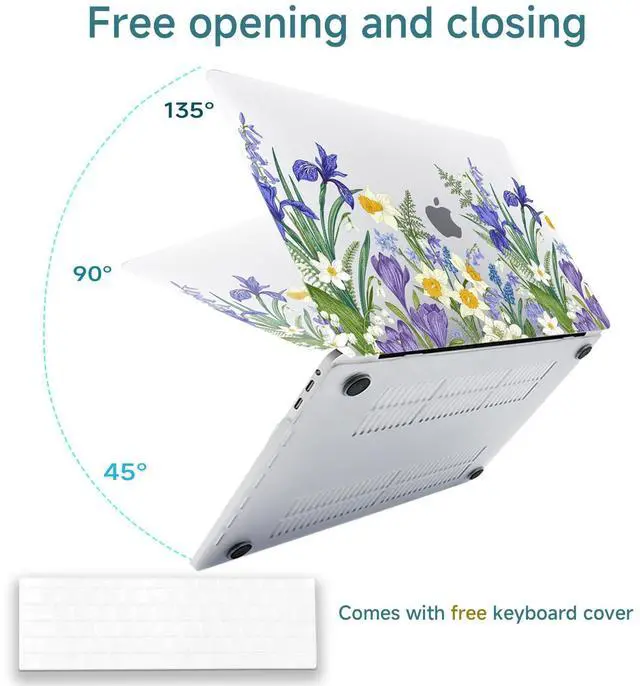 Alt view image 3 of 5 - Fulbrio Arts Compatible with MacBook Air 13 inch Hard Shell Clear Case Skin, 2022, 2021,2020-2018 Release A1932 Slim Transparent Hard Shell with Keyboard Cover,Cute Flower Purple