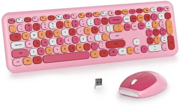 Main image of iRoboosta Pink Colorful Wireless Keyboard and Mouse Combo Set, 2.4GHz Retro Typewriter Aesthetic Keyboard, Full Size Cute Keyboard with Number Pad, Home and Office Silent Keyboards (Pink)