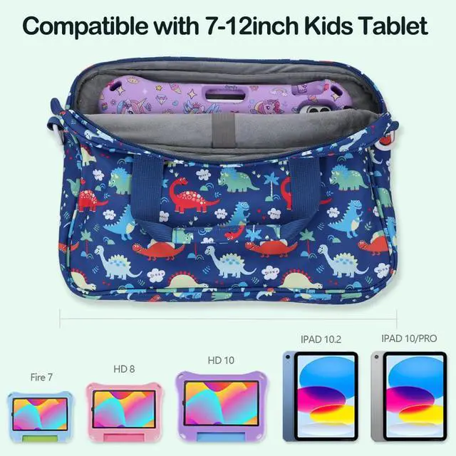 Alt view image 2 of 5 - Kids Tablet Bag for Boy Girls Dinosaur Tablet Sleeve Carrying Case with Handle Shoulder Strap 13 inch Tablet Travel Bag briefcase for iPad 11 10.2 iPad 10th 10.9 Air HD 10 HD 8 Kid Pro tablet