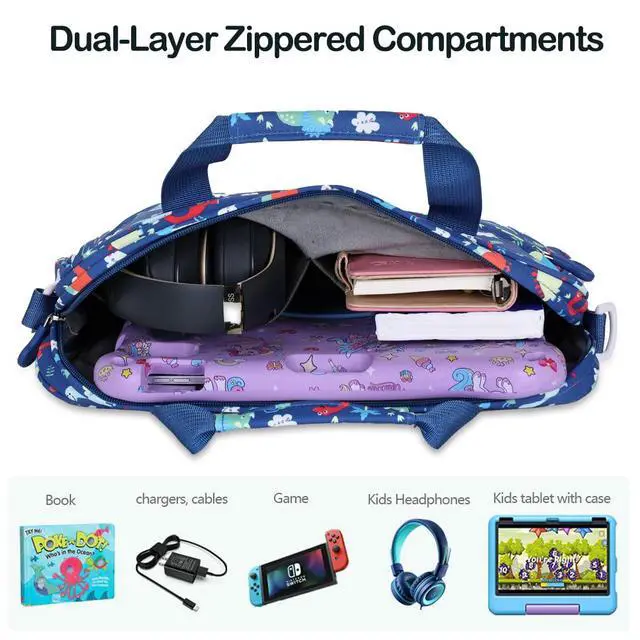 Alt view image 3 of 5 - Kids Tablet Bag for Boy Girls Dinosaur Tablet Sleeve Carrying Case with Handle Shoulder Strap 13 inch Tablet Travel Bag briefcase for iPad 11 10.2 iPad 10th 10.9 Air HD 10 HD 8 Kid Pro tablet