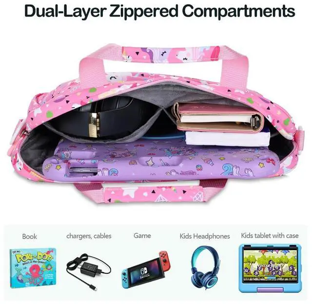 Alt view image 3 of 5 - Kids Tablet Bag for Boy Girls Unicorn Tablet Sleeve Carrying Case with Handle Shoulder Strap 13 inch Tablet Travel Bag briefcase for iPad 11 10.2 iPad 10th 10.9 Air HD 10 HD 8 Kid Pro tablet
