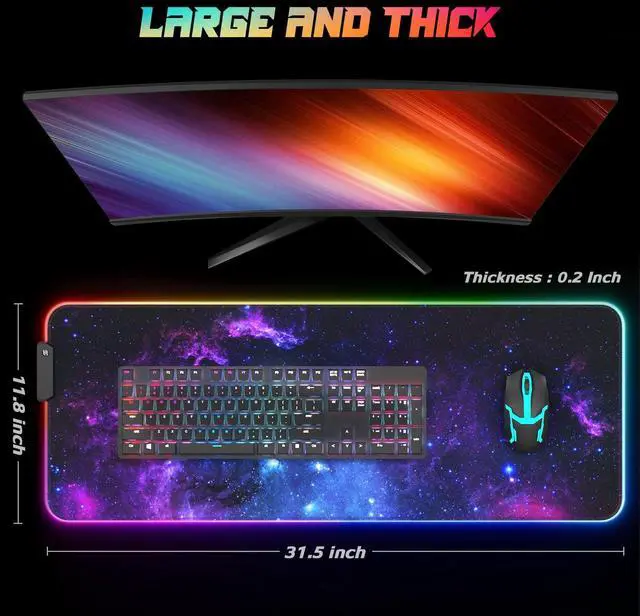 Alt view image 2 of 5 - ITNRSIIET RGB Gaming Mouse Pad, Full Desk XL Extended Large Gaming Mousepad, 12 Lighting Modes 30% Thicker Big LED Desk Mat for Gamers, 32 x 12 inches, Mysterious Galaxy