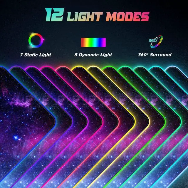 Alt view image 3 of 5 - ITNRSIIET RGB Gaming Mouse Pad, Full Desk XL Extended Large Gaming Mousepad, 12 Lighting Modes 30% Thicker Big LED Desk Mat for Gamers, 32 x 12 inches, Mysterious Galaxy