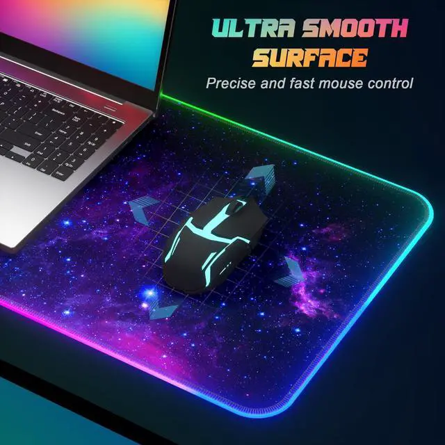 Alt view image 4 of 5 - ITNRSIIET RGB Gaming Mouse Pad, Full Desk XL Extended Large Gaming Mousepad, 12 Lighting Modes 30% Thicker Big LED Desk Mat for Gamers, 32 x 12 inches, Mysterious Galaxy