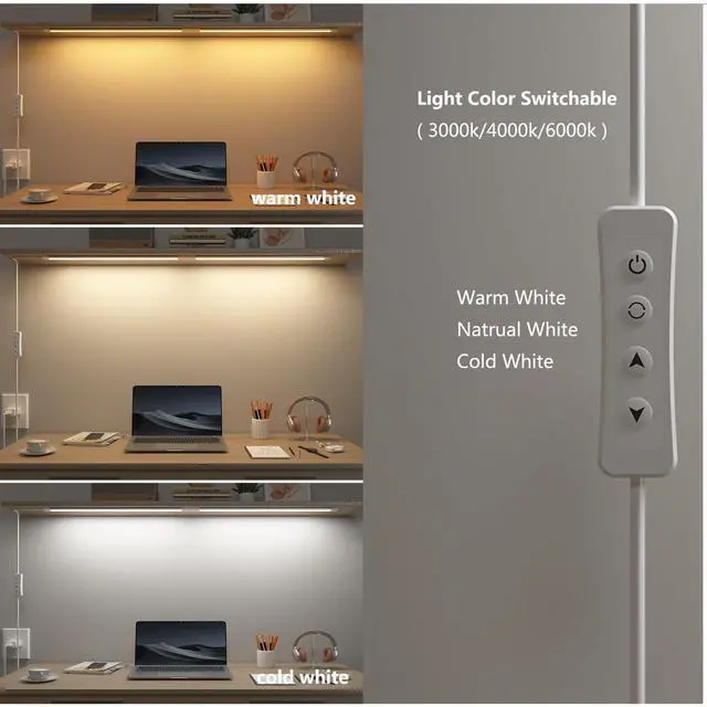 Alt view image 5 of 5 - LAMPAOUS Under Desk Light,12Inch Shelf Lights Strip,LED Under Cabinet Lighting Dimmable,USB LED Light Bar with Plug in Cord for Kitchen,Workbench,Cupboard,3000K/4000K/6000K Color Changing,2pcs