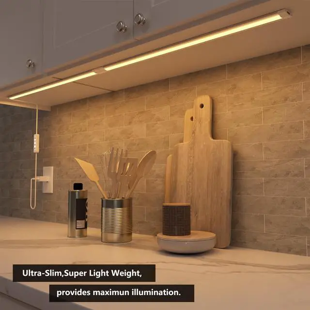 Alt view image 4 of 5 - LAMPAOUS Under Desk Light,12Inch Shelf Lights Strip,LED Under Cabinet Lighting Dimmable,USB LED Light Bar with Plug in Cord for Kitchen,Workbench,Cupboard,3000K/4000K/6000K Color Changing,2pcs