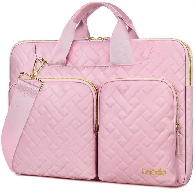 Main image of Lacdo 360deg Protective Laptop Shoulder Bag for 13 inch New MacBook Air M4 A3240 2025, M3 A3113, M2 A2681, M1 A2337 A2179 A1932 | 13 inch MacBook Pro M2 M1 A2338 A2251 A2289 Computer Bag, Sakura Pink