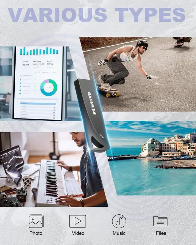 Alt view image 5 of 5 - GARMESE 32GB USB 3.0 Flash Drive, 5-Pack Waterproof Metal USB Memory Stick, Slim Thumb Drive Portable Pen Drive with Keychain Hole Stylish Jump Drive for Computer/Car/Smart TV