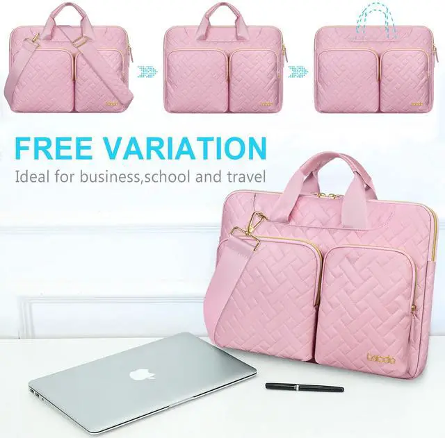 Alt view image 4 of 5 - Lacdo 360deg Protective Laptop Shoulder Bag for 15 inch New MacBook Air M4 A3241 2025, M3 A3114, M2 A2941 2024-2023, 15 inch MacBook Pro A1990 A1707, Dell XPS 15 Plus Computer Case Bag, Sakura Pink