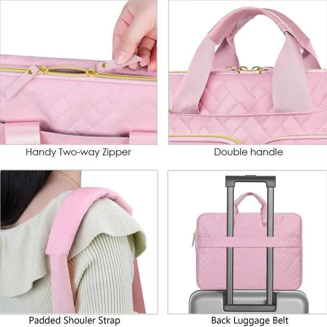 Alt view image 5 of 5 - Lacdo 360deg Protective Laptop Shoulder Bag for 15 inch New MacBook Air M4 A3241 2025, M3 A3114, M2 A2941 2024-2023, 15 inch MacBook Pro A1990 A1707, Dell XPS 15 Plus Computer Case Bag, Sakura Pink