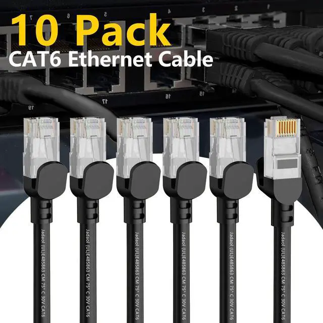 Alt view image 2 of 5 - Jadaol Cat 6 Ethernet Cable 5 ft 10Pack, Outdoor&Indoor, 10Gbps Support Cat8/7 Network, 24AWG Pure Copper Patch LAN Cord, Direct Burial Waterproof UV Resistant for Router, Modem, Switch, Server, Black
