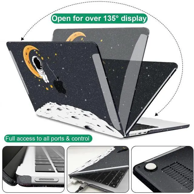 Alt view image 5 of 5 - LCMOCICO for MacBook Air 13.6 inch Case 2025 2024 2023 2022 Release M4 A3240 M3 A3113 M2 A2681, Glitter Black Printed Plastic Hard Shell Case Cover for Mac Air 13.6 M4 Chip Touch ID, Astronaut Moon