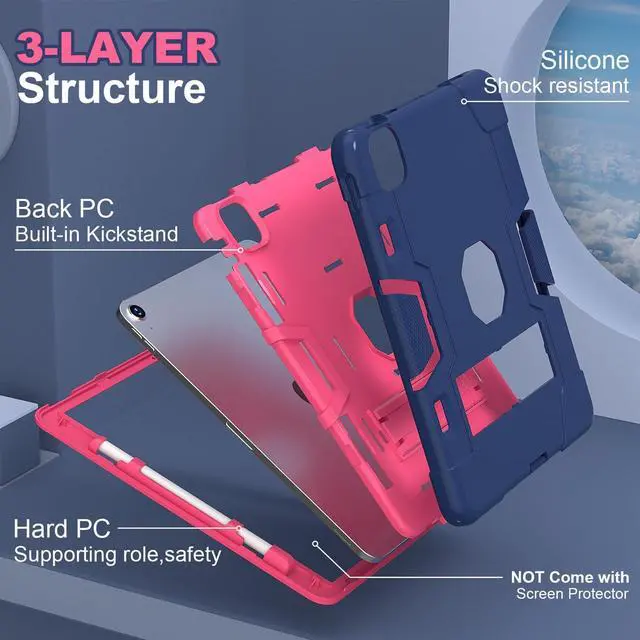 Alt view image 2 of 5 - Jaorty Case for iPad Air 11 inch M3/ M2 (2025/2024), for iPad Air 6th Generation,with Pencil Holder,Rugged Shockproof Hybrid Tablet Case with Kickstand for Kids Women Men, Blue/Rosered