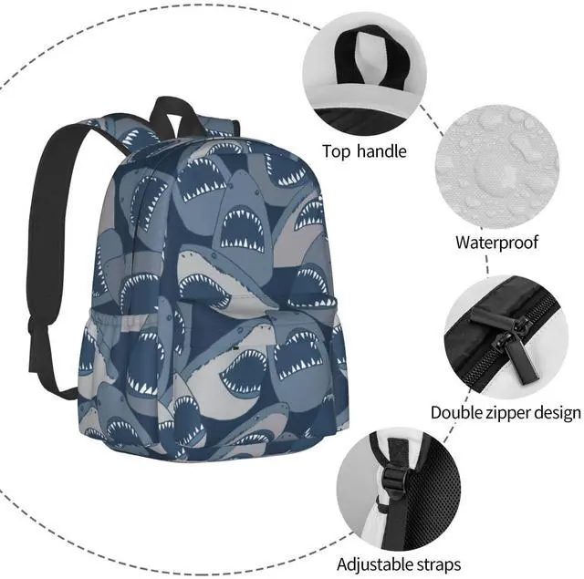 Alt view image 5 of 5 - Jbofyee Angry Sharks Sea Animal Laptop Backpack For Men Women, Lightweight Daypack Bookbag For Daily Commutes Business Travel Hiking