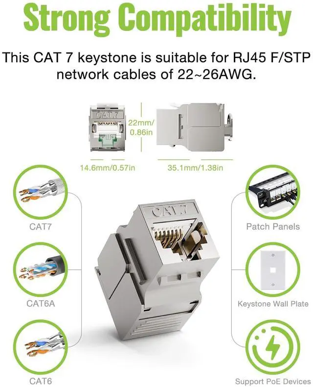 Alt view image 4 of 5 - LEENUE 12 Pack RJ45 Keystone Jack Cat7, Gold-pated Keystone Modul for CAT7 CAT6A CAT6 Network Cable PoE, RJ45 Connector, Ethernet Patch Network Cable, Ethernet Socket and Patch Panel, 10 Gbps/600MHz