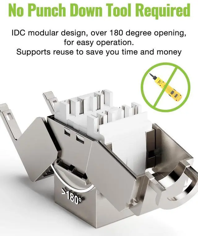 Alt view image 5 of 5 - LEENUE 12 Pack RJ45 Keystone Jack Cat7, Gold-pated Keystone Modul for CAT7 CAT6A CAT6 Network Cable PoE, RJ45 Connector, Ethernet Patch Network Cable, Ethernet Socket and Patch Panel, 10 Gbps/600MHz