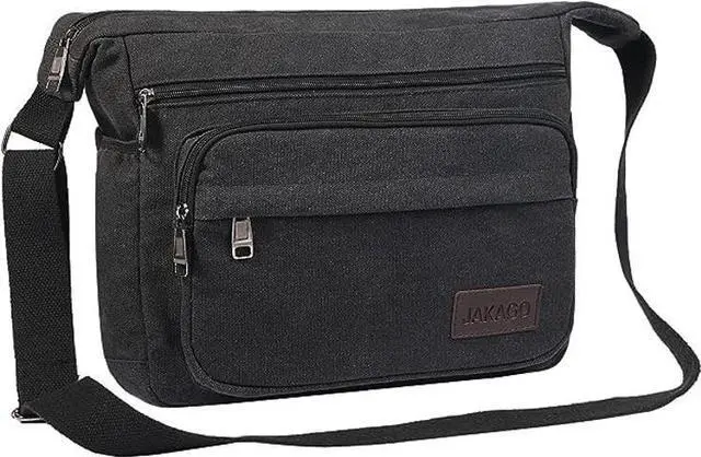 Main image of JAKAGO 15" Canvas Messenger Bag Multi Pockets Shoulder Bag Crossbody Bag for Outdoor Camping Laptop bag for Work (Black)