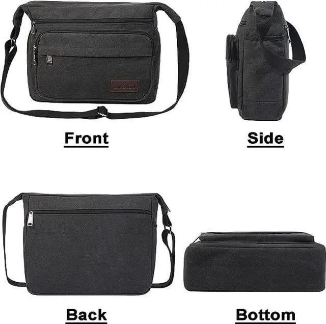 Alt view image 2 of 5 - JAKAGO 15" Canvas Messenger Bag Multi Pockets Shoulder Bag Crossbody Bag for Outdoor Camping Laptop bag for Work (Black)