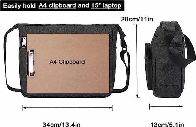 Alt view image 3 of 5 - JAKAGO 15" Canvas Messenger Bag Multi Pockets Shoulder Bag Crossbody Bag for Outdoor Camping Laptop bag for Work (Black)