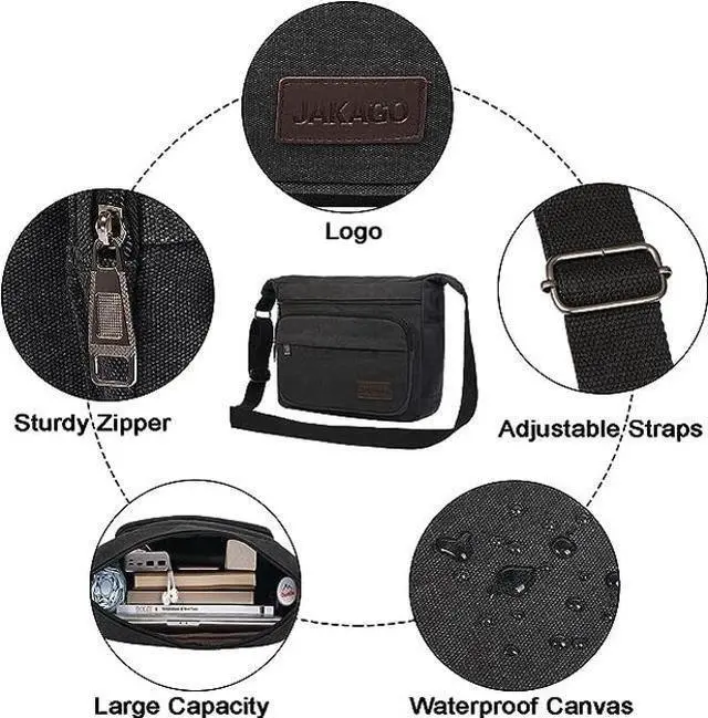 Alt view image 5 of 5 - JAKAGO 15" Canvas Messenger Bag Multi Pockets Shoulder Bag Crossbody Bag for Outdoor Camping Laptop bag for Work (Black)