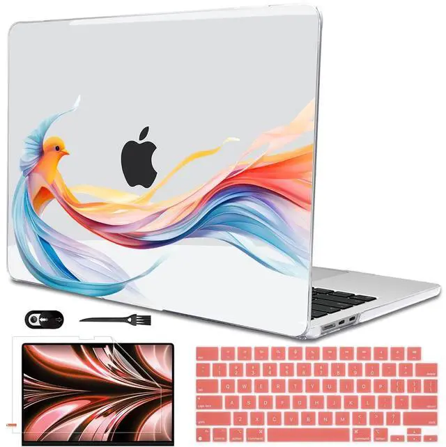 Main image of LCMOCICO Case Compatible with MacBook Air 13.6 inch 2025 2024 2023 2022 Release Model M2 A2681 M3 A3113 M4 A3240 Cover, Pattern Plastic Hard Shell for Mac Air 13.6" M4 2025 Touch ID, Ribbon Bird