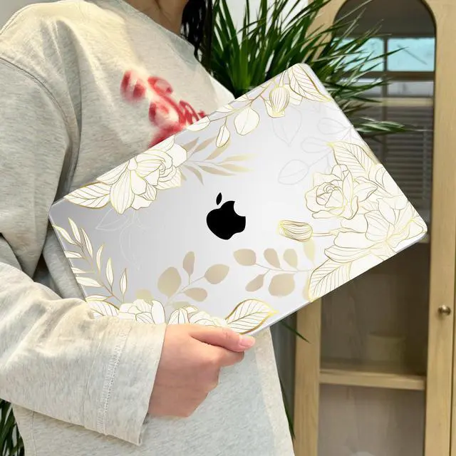 Alt view image 5 of 5 - Lepeoac Case for MacBook Air 15 Inch 2025 2024 2023 Release M4 A3241 M3 A3114 M2 A2941, Hard Shell with Screen Protector & Keyboard Cover, Compatible with Touch ID - Gold Rose Flowers