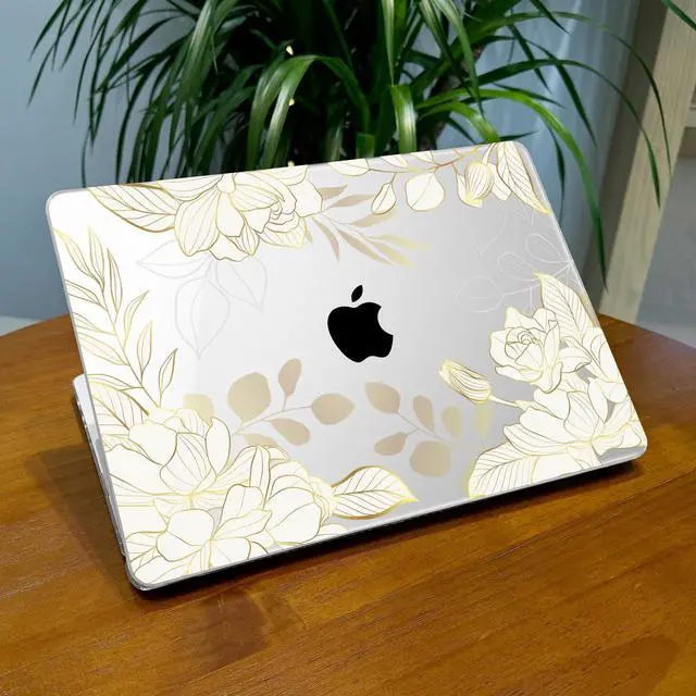 Alt view image 4 of 5 - Lepeoac Case for MacBook Air 15 Inch 2025 2024 2023 Release M4 A3241 M3 A3114 M2 A2941, Hard Shell with Screen Protector & Keyboard Cover, Compatible with Touch ID - Gold Rose Flowers