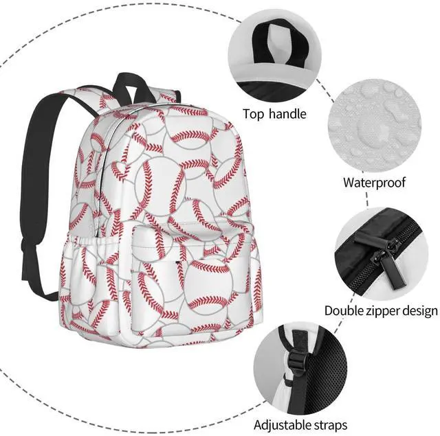 Alt view image 5 of 5 - Jbofyee Baseball Texture Laptop Backpack For Men Women, Lightweight Daypack Bookbag For Daily Commutes Business Travel Hiking