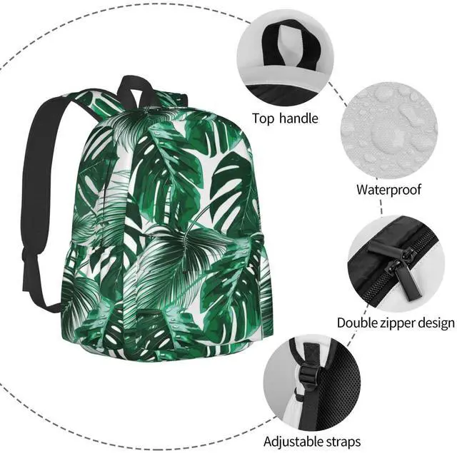 Alt view image 5 of 5 - Jbofyee Palm Leaves Laptop Backpack For Men Women, Jungle Floral Pattern Lightweight Daypack Bookbag For Daily Commutes Business Travel Hiking