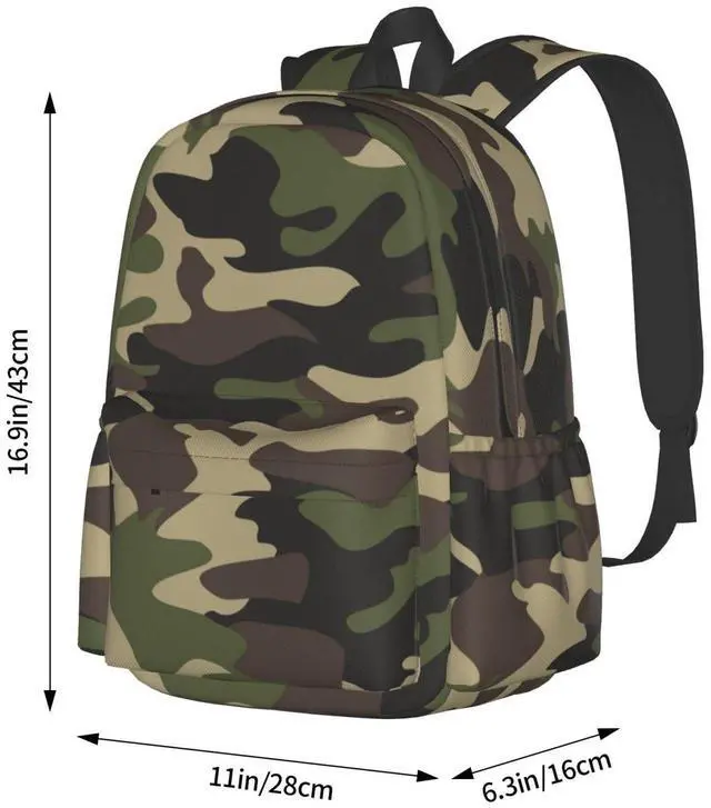 Alt view image 2 of 5 - Jbofyee Camouflage Pattern Laptop Backpack For Men Women, Green Camo Lightweight Daypack Bookbag For Daily Commutes Business Travel Hiking