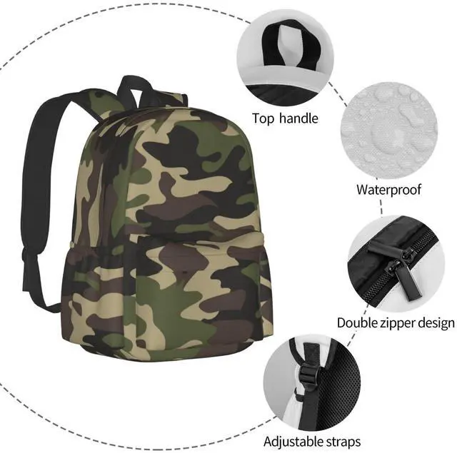 Alt view image 5 of 5 - Jbofyee Camouflage Pattern Laptop Backpack For Men Women, Green Camo Lightweight Daypack Bookbag For Daily Commutes Business Travel Hiking