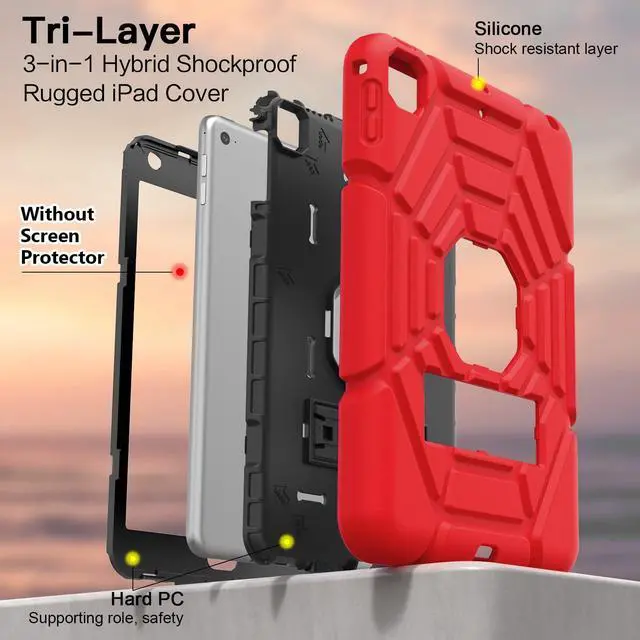 Alt view image 3 of 5 - Grifobes for iPad Mini 5 Case 2019, for iPad Mini 4 Case 2015 for Kids, Heavy Duty Shockproof Rugged Case Cover with Stand, Protective Case for iPad Mini 5th/4th Generation 7.9 inch (Red+Black)
