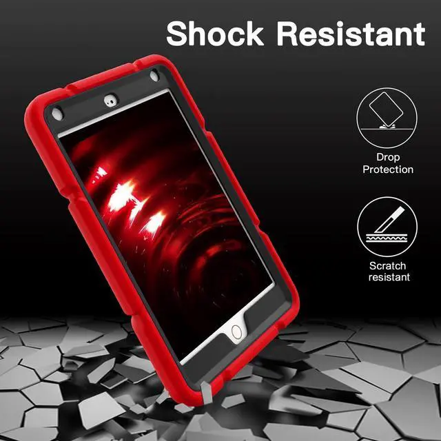 Alt view image 4 of 5 - Grifobes for iPad Mini 5 Case 2019, for iPad Mini 4 Case 2015 for Kids, Heavy Duty Shockproof Rugged Case Cover with Stand, Protective Case for iPad Mini 5th/4th Generation 7.9 inch (Red+Black)