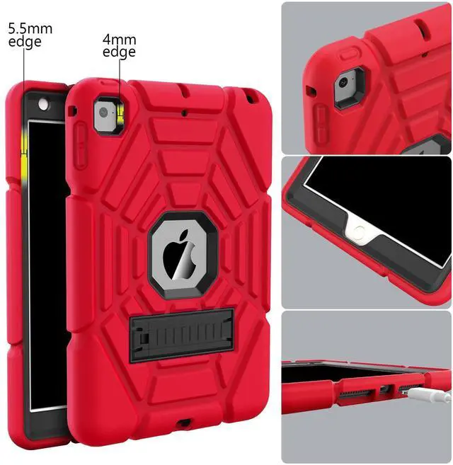Alt view image 5 of 5 - Grifobes for iPad Mini 5 Case 2019, for iPad Mini 4 Case 2015 for Kids, Heavy Duty Shockproof Rugged Case Cover with Stand, Protective Case for iPad Mini 5th/4th Generation 7.9 inch (Red+Black)