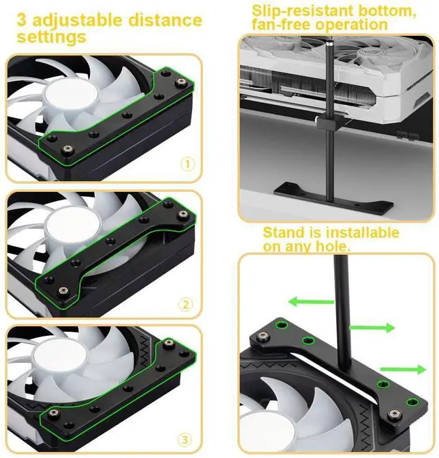 Alt view image 3 of 5 - GPU Support Bracket, GPU Holder Stand, Adjustable GPU Sag Bracket Graphics Card Support for 12cm Fan Mount CNC Aluminum (0.63-6.3inch)