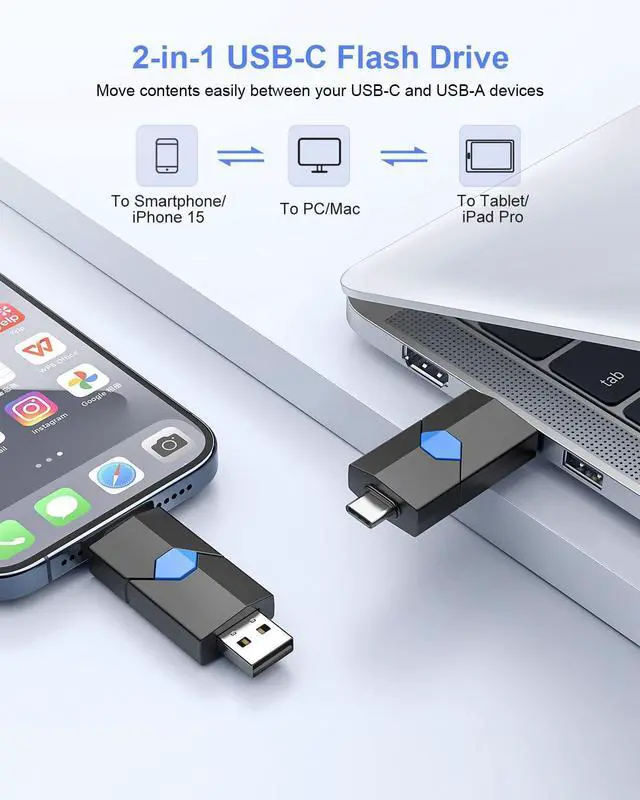 Alt view image 2 of 5 - JUANWE 2Pack 128GB USB C Flash Drive Type C + USB A Thumb Drive Retractable Dual Flash Drive 128GB Type C Memory Stick 2 in 1 Jump Drive for iPhone 15, iPad, Android Phones, Tablet, Laptop, Computers