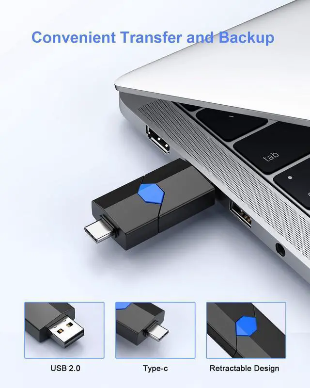 Alt view image 5 of 5 - JUANWE 2Pack 128GB USB C Flash Drive Type C + USB A Thumb Drive Retractable Dual Flash Drive 128GB Type C Memory Stick 2 in 1 Jump Drive for iPhone 15, iPad, Android Phones, Tablet, Laptop, Computers