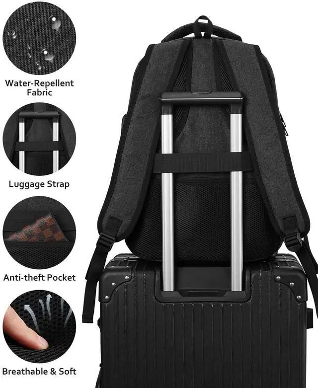 Alt view image 3 of 5 - kadilong Laptop Backpack Men Book Bag for Women,School Backpacks for Teen Boys with USB Charger,Back Pack Anti Theft with 15.6 Inch Laptop Compartment for Business College High School,Black