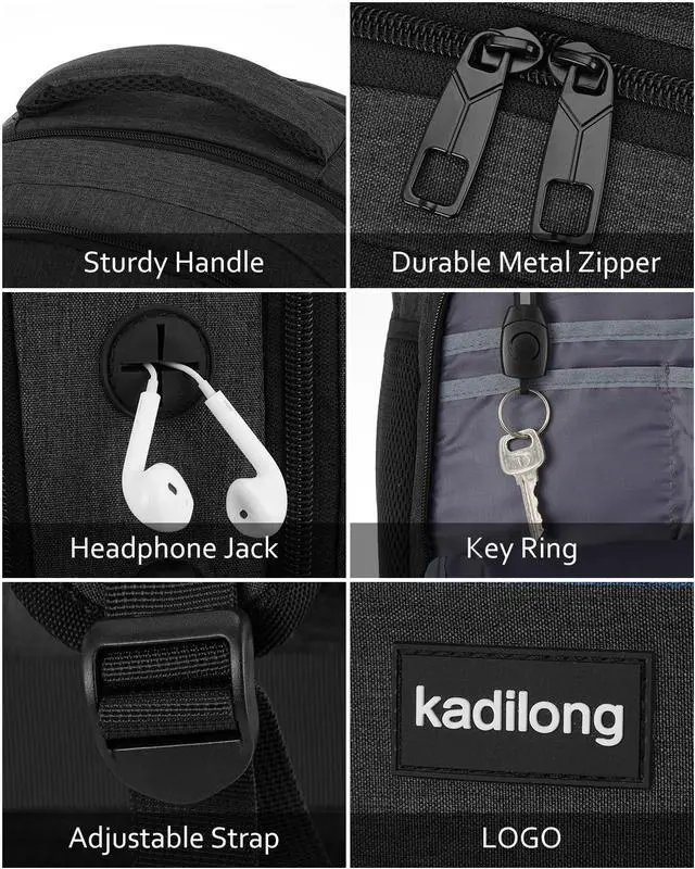 Alt view image 4 of 5 - kadilong Laptop Backpack Men Book Bag for Women,School Backpacks for Teen Boys with USB Charger,Back Pack Anti Theft with 15.6 Inch Laptop Compartment for Business College High School,Black