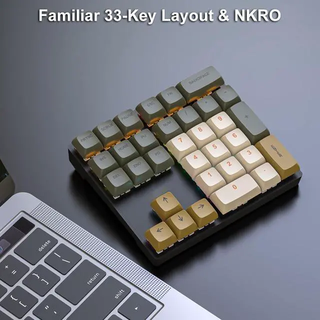 Alt view image 4 of 5 - LINKEET Mechanical Numpad Rainbow Backlit Clicky Blue Switches Wired USB Number Pad 33-Key NKRO Numeric Keypad with XDA PBT Keycaps External Keyboard Num Pad for Laptop, Mac - Brown Grey
