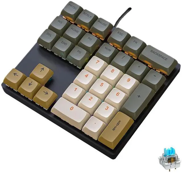 Main image of LINKEET Mechanical Numpad Rainbow Backlit Clicky Blue Switches Wired USB Number Pad 33-Key NKRO Numeric Keypad with XDA PBT Keycaps External Keyboard Num Pad for Laptop, Mac - Brown Grey