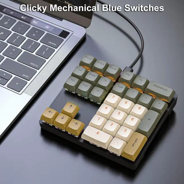 Alt view image 3 of 5 - LINKEET Mechanical Numpad Rainbow Backlit Clicky Blue Switches Wired USB Number Pad 33-Key NKRO Numeric Keypad with XDA PBT Keycaps External Keyboard Num Pad for Laptop, Mac - Brown Grey