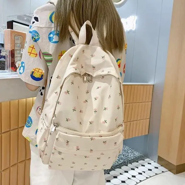 Alt view image 2 of 5 - 2025 Cute Preppy Bag Floral Printed Kawaii Backpack Cottagecore Aesthetic Backpack Laptop Daypack (White)