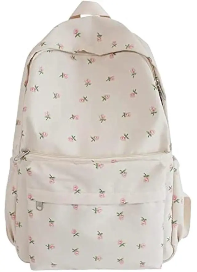 Main image of 2025 Cute Preppy Bag Floral Printed Kawaii Backpack Cottagecore Aesthetic Backpack Laptop Daypack (White)