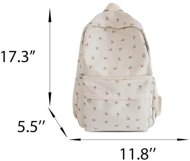 Alt view image 5 of 5 - 2025 Cute Preppy Bag Floral Printed Kawaii Backpack Cottagecore Aesthetic Backpack Laptop Daypack (White)