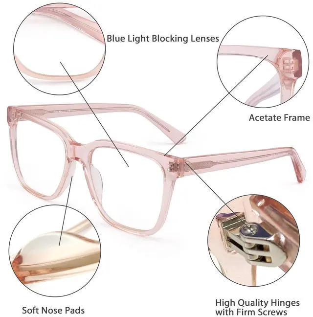 Alt view image 2 of 5 - JIM HALO Blue Light Blocking Glasses for Women Men Oversized Square Computer Glasses Acetate Frame Pink