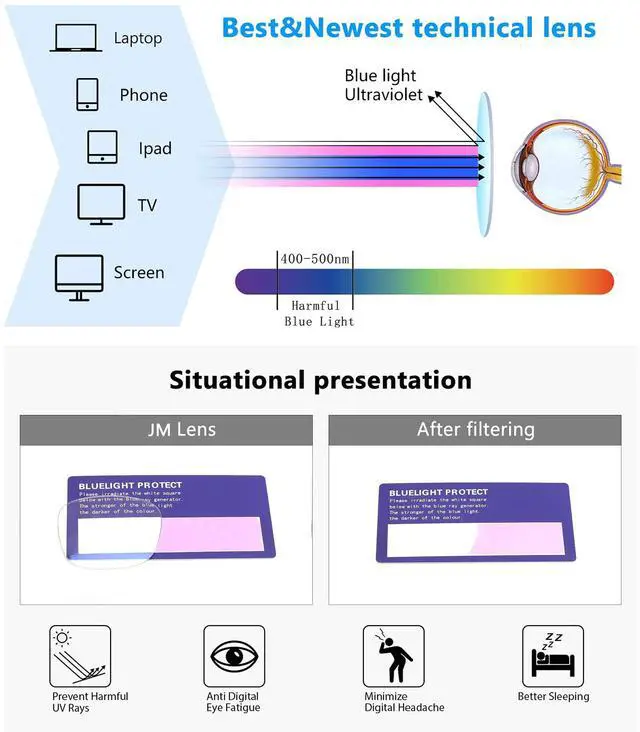 Alt view image 5 of 5 - JIM HALO Blue Light Blocking Glasses for Women Men Oversized Square Computer Glasses Acetate Frame Pink