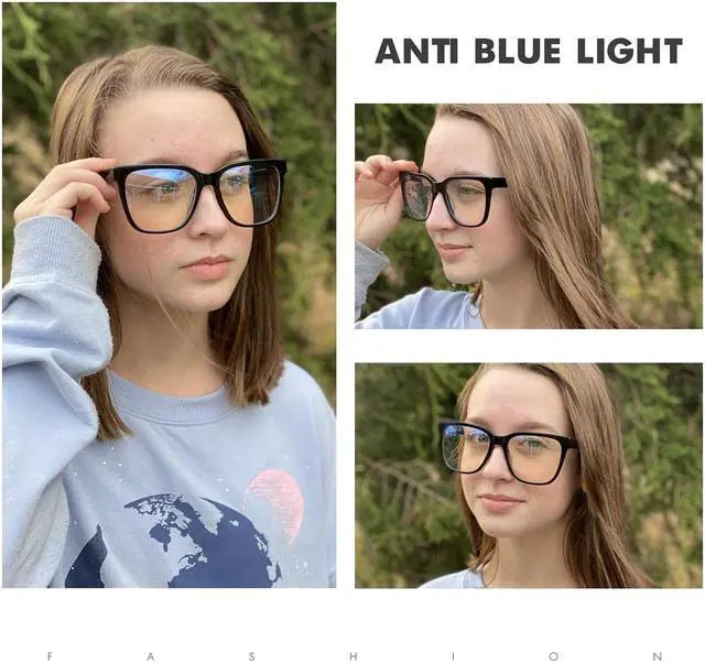 Alt view image 4 of 5 - JIM HALO Blue Light Blocking Glasses for Women Men Oversized Square Computer Glasses Acetate Frame Pink