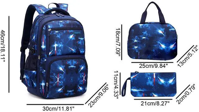 Alt view image 2 of 5 - JiaYou Space Pattern Galaxy Backpack Boys Primary Junior Middle School Daypack Men High Middle School Laptop Bag(Space-Blue,3Pcs Backpack Set)